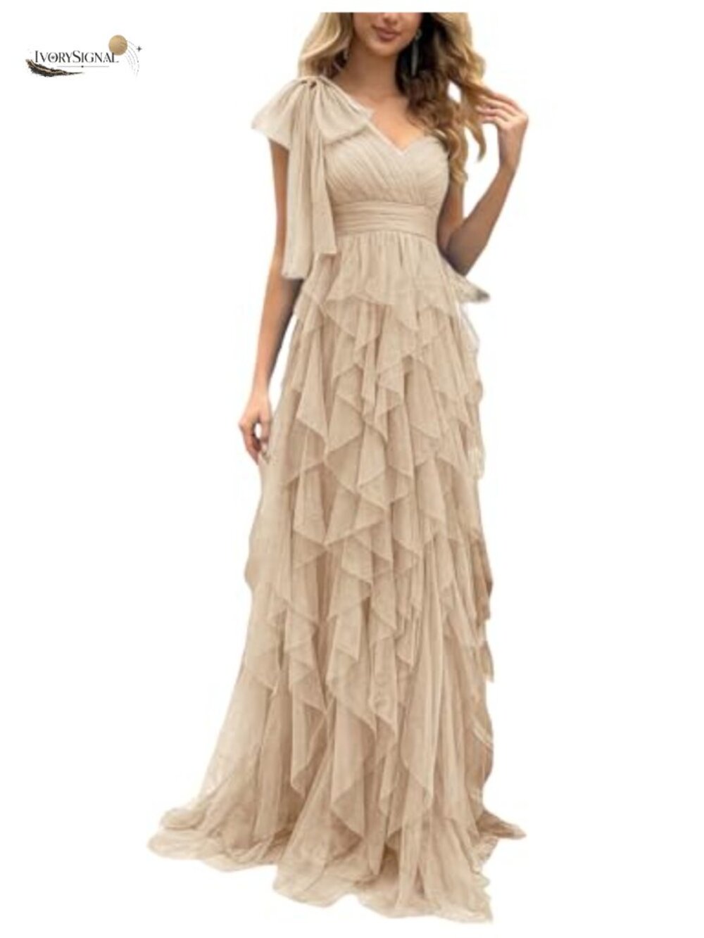 Women Mesh Chiffon Maxi Formal Prom Wedding Guest Dress One Shoulder Bow Slit